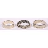 (Lot of 3) Sterling silver and silver band rings Including 1) 6 mm, braided sterling silver band