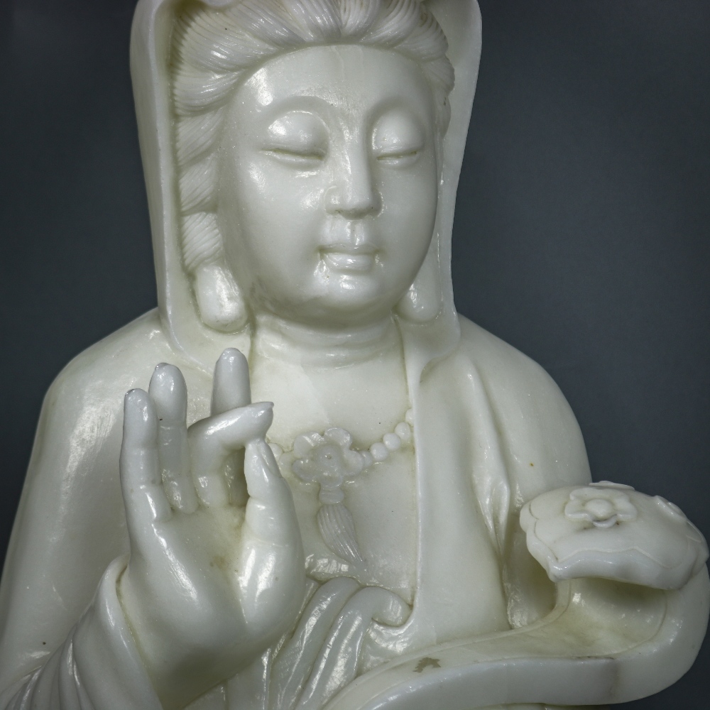 Chinese large stone sculpture of Guanyin, the standing bodhisattva holding a ruyi scepter, 39"h - Image 5 of 6