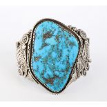 Navajo Jimmy Victor Begay chrysocolla silver bracelet Featuring (1) irregular shaped chrysocolla,