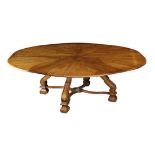 Custom walnut Tavolo Trastevere Wave Leaves table, executed in 1999 by L. Rossi, having a distressed