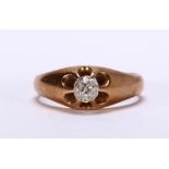 Diamond and 14k yellow gold ring Featuring (1) old mine-cut diamond, weighing approximately 0.40