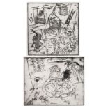 (lot of 2) Dennis Tremalio (American, 20th century), Untitled, 1982, etching, signed and dated lower
