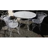 (lot of 3) Salterini style patio set, consisting of two chairs, each with a scroll pierced top,