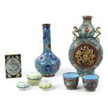 (lot of 8) Chinese enameled decorative items, consisting of a flattened gourd form cloisonne vase