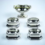 (lot of 5) English sterling silver open salts, consisting of a footed salt, London 1800, by Robert