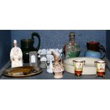 One bin of Continental porcelain and ceramic table articles, consisting of (2) jasperware vases, a