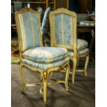 Pair of Louis XV style gilt side chairs, 44"h