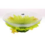 Daum, France, pate de verre and clear glass "Jonquille" centerpiece, having a clear glass bowl,