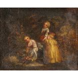 Attributed to Jean Antoine Watteau (French, 1684-1721), Young Children Gathering Flowers, oil on