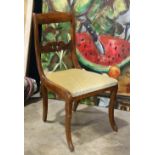 Victorian side chair, having a horizontal carved back-splat and rising on out-swept legs, 34"h x