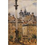 Orrin Peck (American, 1860-1921), Carolina Square, Munich, circa 1900, oil on paper, initialed lower