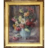 Still life with Flowers, oil on canvas, signed "Gene Meyerson(?)," 20th century, overall (with