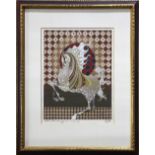 Nakayama Tadashi (Japanese, 1927-2014), "White Horse", woodblock print, lower margin with the