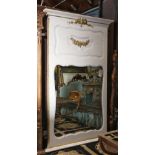Neo-Classical trumeau wall mirror, painted white with gold enamel painted floral reserves, 5'9''h