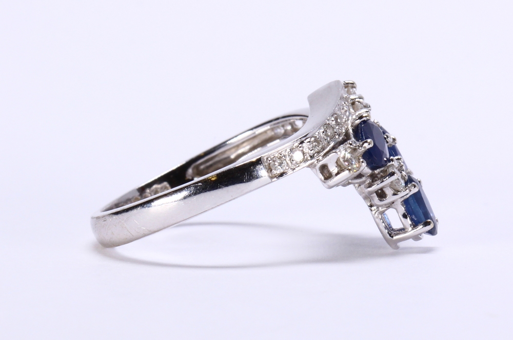 Sapphire, diamond and 14k white gold ring Featuring (3) oval-cut sapphires, weighing a total of - Image 2 of 3