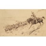 Edward Borein (American, 1872-1945), Running Wild Horses, etching and drypoint, overall (with