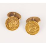 Pair of Filipino gold coin, 14k yellow gold cufflinks Featuring (2) Filipino, 1 Peso, gold coins,
