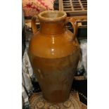 French pottery amphora floor vase, 19th Century, having an urn form flanked by handles, 23.5"h