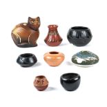 (lot of 8) Santa Fe ceramic group, including diminutive Acoma and Blackware style pots, together