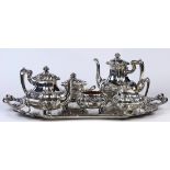 (lot of 6) Fornari Roma sterling silver hot beverage service, executed in the Rococo taste, each