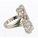 Diamond and 14k white gold ring Featuring (2) baguette-cut and (18) single-cut diamonds, weighing