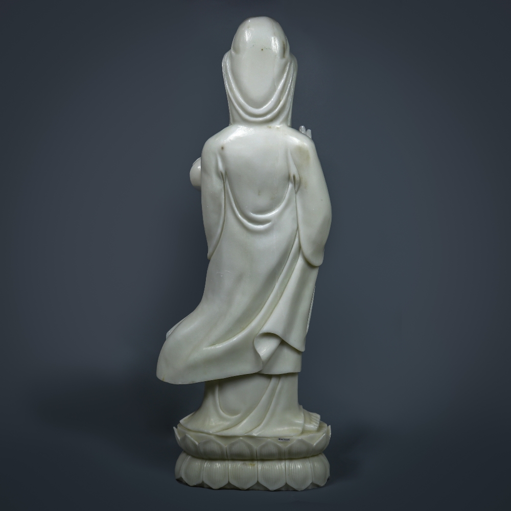 Chinese large stone sculpture of Guanyin, the standing bodhisattva holding a ruyi scepter, 39"h - Image 3 of 6