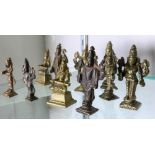 (lot of 10) Indian metal sculptures, of Hindu deities each on a rectangular plinth, including