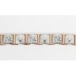 Diamond, 18k white and rose gold bracelet Featuring (9) full-cut and (90) single-cut diamonds,