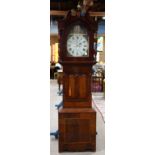George IV mahogany tall case clock, c. 1825, having a painted dial marked Robinson Dewsbury with