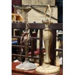 (lot of 2) Lamp base group, each executed in the Art Nouveau taste and each with a tapering standard
