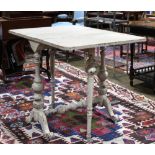 Provincial drop leaf table, the rectangular top with canted corners rising on turned supports, 29"