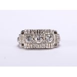 Diamond and 14k white gold ring Featuring (3) old-European cut diamonds, weighing a total of