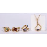 (Lot of 4) Multi-stone and 14k yellow gold jewelry Including 1) ring, featuring (2) round-cut