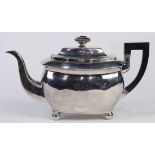 American silver teapot by Hugh Wishart, with mark by Hugh Wishart on underside, having a bulbous