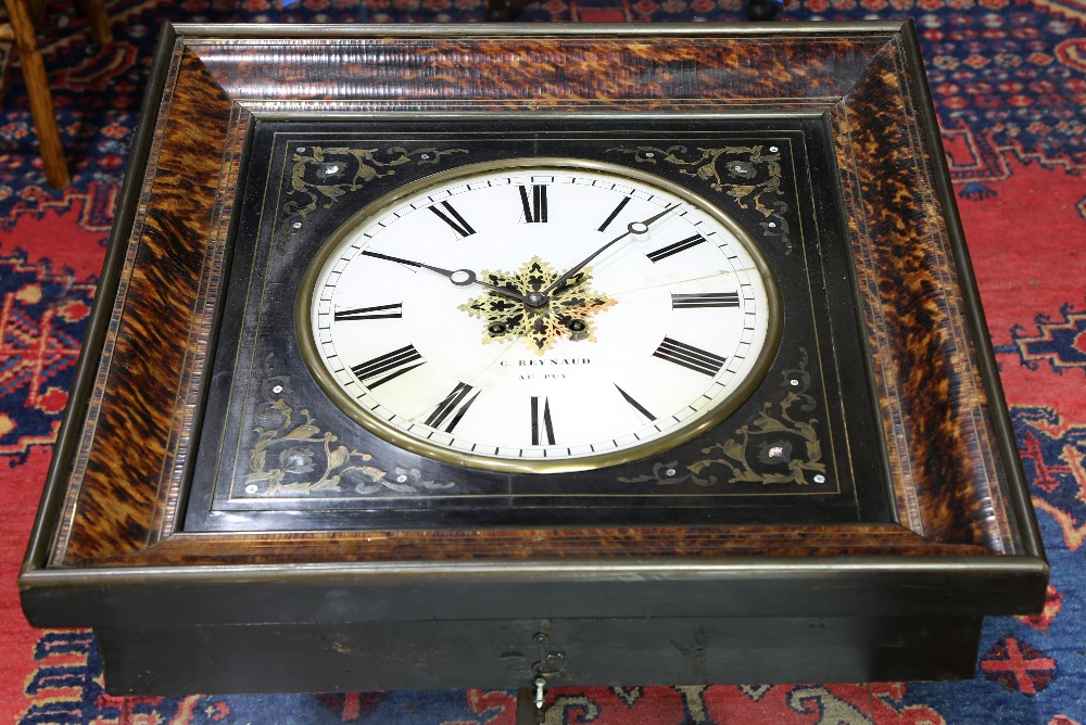 French E. Reynaud wall clock circa 1860, having a marquetry decorated border surrounding the white