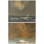 (lot of 2) Walter Kuhlman (American, 1918-2009), Sail Boats & Stormy Seas, 1954/1982, monotypes with