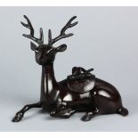 Japanese bronze censer in the shape of a recumbent deer, signed 'Shoun' ( Maeda Shoun 1879-1924),