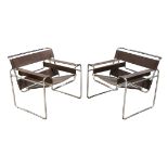 Pair of Marcel Breuer (1902-1981) Wassily cantilever style chairs, constructed with tubular steel
