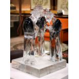 Italian Arnoldo Zanella Murano glass sculpture depicting three rabbis, executed in blue to clear