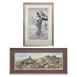 (lot of 2) Chinese print depicting the Tang Qianling Mausoleum; together with a Japanese ukiyoe