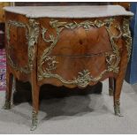 Louis XV style commode, having a shaped marble top, above the two drawer case, and rising on