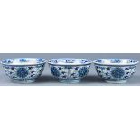 (lot of 3) Chinese porcelain bowls, exterior and well with underglaze lotus tendril accented with