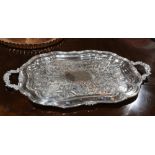 Rococo style Community silver plate serving tray, the double handled tray having a shaped form, with