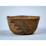 Antique Northern California coiled basket, 19th century, the tapering form with a continuous