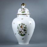 Herend porcelain lidded urn, executed in the "Rothschild" pattern, having a partial gilt finial,