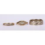 (Lot of 2) Diamond and 14k gold rings Including 1) 6 mm, 14k white gold band, size 7.75; 1) diamond,