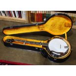 Cortex custom made banjo, with mother of pearl inlay finger board, together with fitted case,