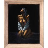 Attributed to Ralph Tyree, (American, 1921-1979), Nude woman, oil on velvet, unsigned, overall (with