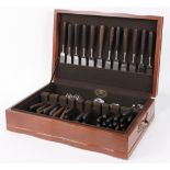 Lauffer Palisander rosewood and stainless flatware service for 12, mostly made in Japan,