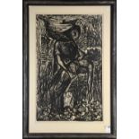 Francisco Mora (Mexican, b. 1922), "Lidice," 1972, woodcut print, pencil signed lower right,
